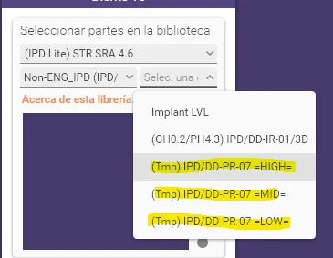 IPD LITE knihovna Straumann SRA 4,6 s volbou temporálního abutmentu IPD DD PR 07 HIGH MID LOW